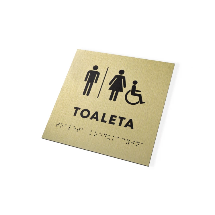Coeducational Toilet - Golden Dibond Plaque with Braille Script - Size 160x160mm - TAB285