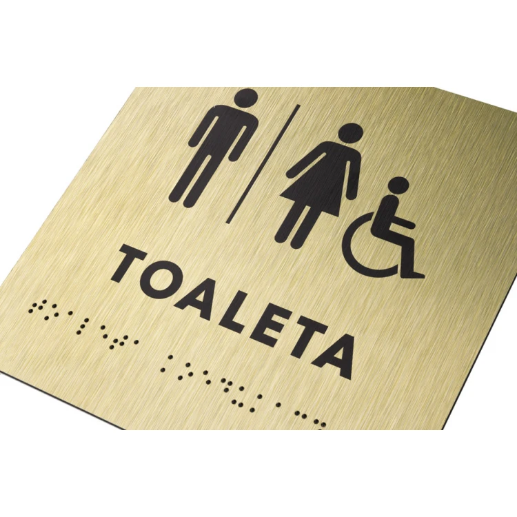Coeducational Toilet - Golden Dibond Plaque with Braille Script - Size 160x160mm - TAB285