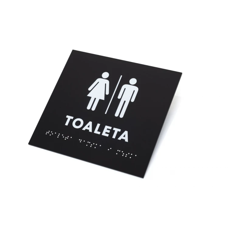 Coeducational Toilet - Braille Script Plaque - Matte Black Acrylic - Size 180x170mm - DARK - TAB392