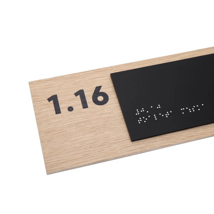 Men's Toilet - Braille Lettering Sign - Oak Veneer and Matte Black Acrylic Plate - Dimensions 262x118mm - TAB405