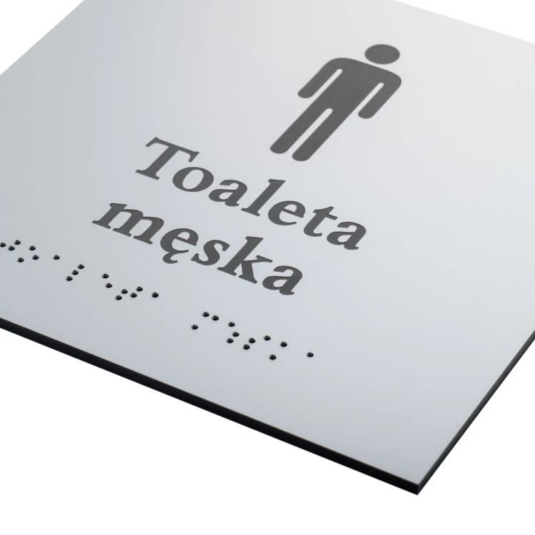 Men's Toilet - Braille Signage Plate - Silver Engraving Laminate 3mm - Dimensions 160x160mm - TAB548