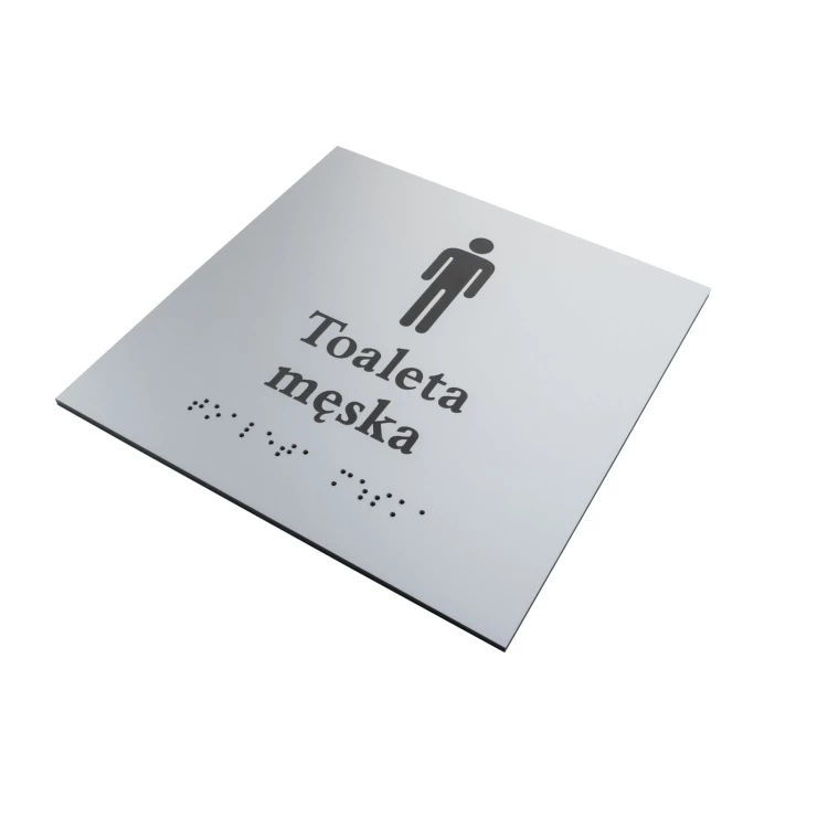 Men's Toilet - Braille Signage Plate - Silver Engraving Laminate 3mm - Dimensions 160x160mm - TAB548