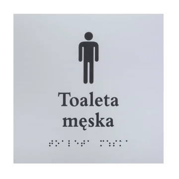Men's Toilet - Braille Signage Plate - Silver Engraving Laminate 3mm - Dimensions 160x160mm - TAB548