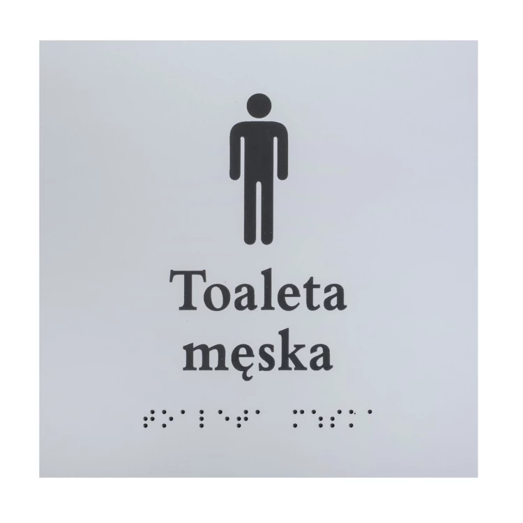 Men's Toilet - Braille Signage Plate - Silver Engraving Laminate 3mm - Dimensions 160x160mm - TAB548