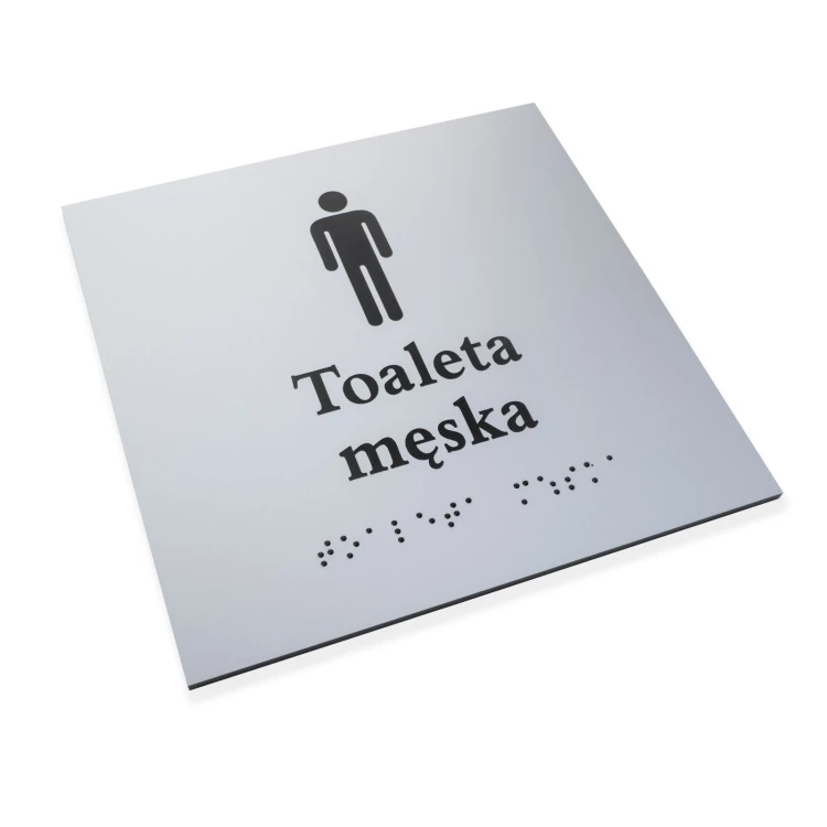 Men's Toilet - Braille Signage Plate - Silver Engraving Laminate 3mm - Dimensions 160x160mm - TAB548