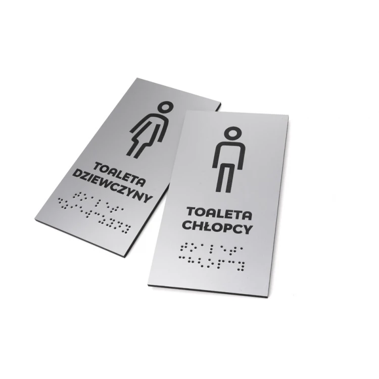 Toilet - school sign with Braille script - silver laminate 3mm - dim. 80x150mm - TAB340