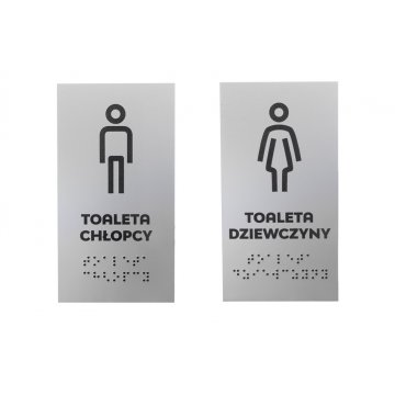Toilet - school sign with Braille script - silver laminate 3mm - dim. 80x150mm - TAB340