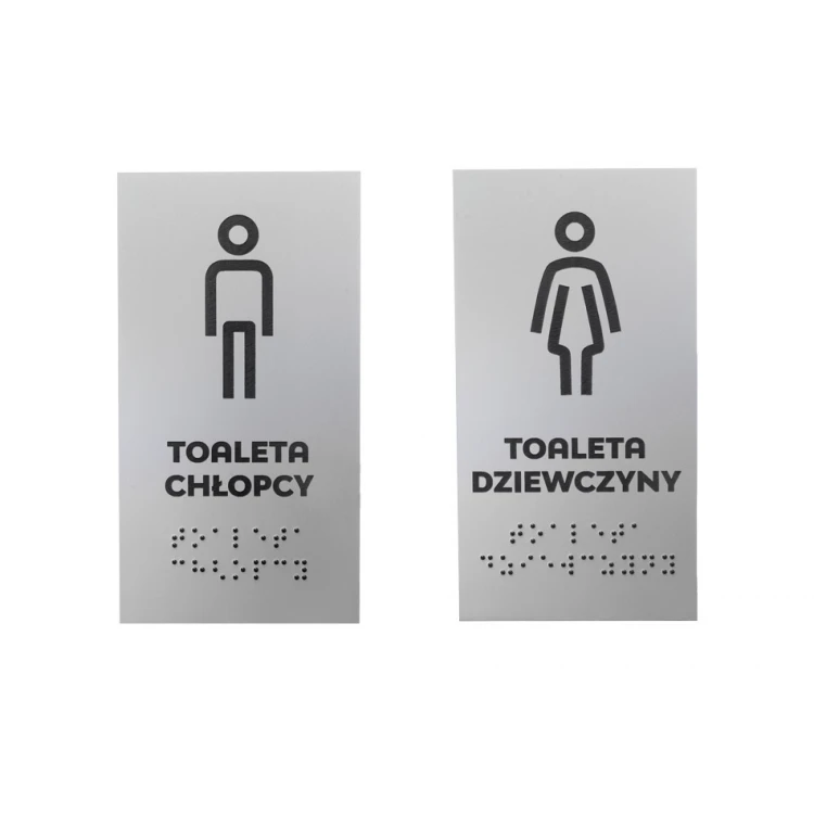 Toilet - school sign with Braille script - silver laminate 3mm - dim. 80x150mm - TAB340