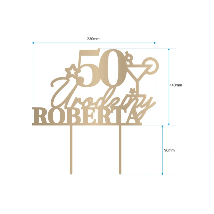 Cake Topper - 50th Birthday - Gold Mirror Acrylic - TOP059