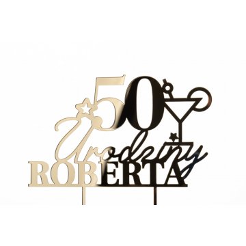 Cake Topper - 50th Birthday - Gold Mirror Acrylic - TOP059
