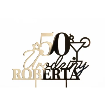 Cake Topper - 50th Birthday - Gold Mirror Acrylic - TOP059