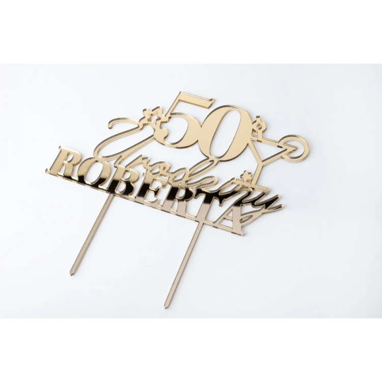 Cake Topper - 50th Birthday - Gold Mirror Acrylic - TOP059