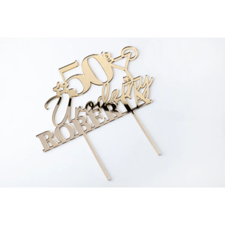 Cake Topper - 50th Birthday - Gold Mirror Acrylic - TOP059
