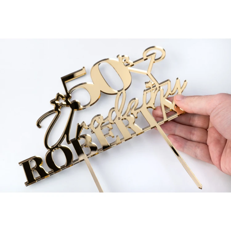 Cake Topper - 50th Birthday - Gold Mirror Acrylic - TOP059