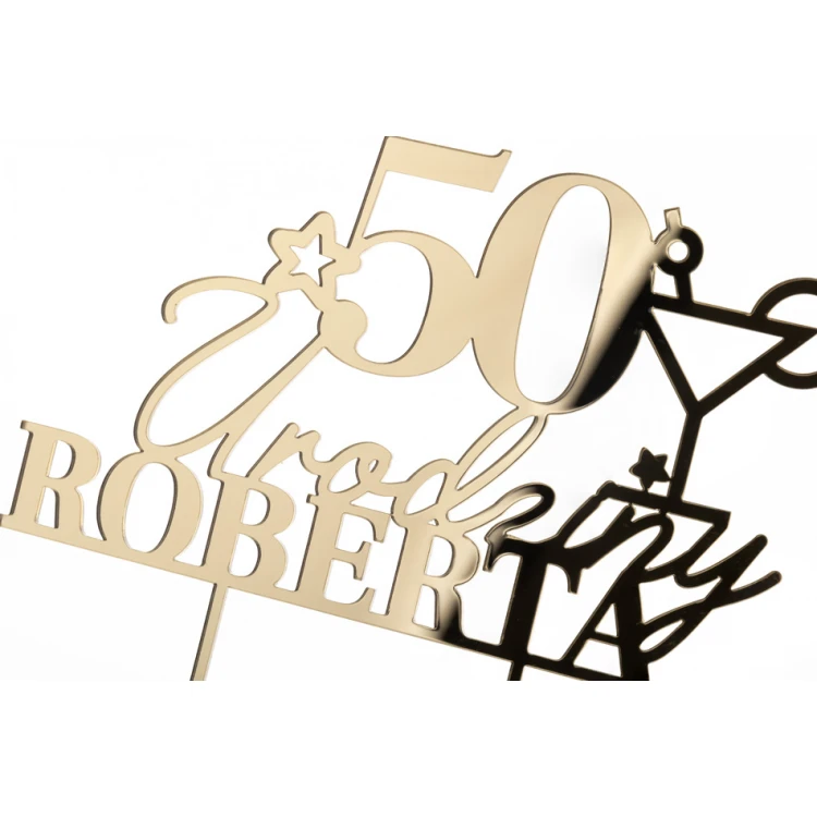 Cake Topper - 50th Birthday - Gold Mirror Acrylic - TOP059