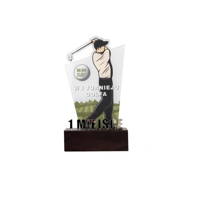 Acrylic Trophy on Wooden Pedestal - Golf - height 22.5cm - DTA077