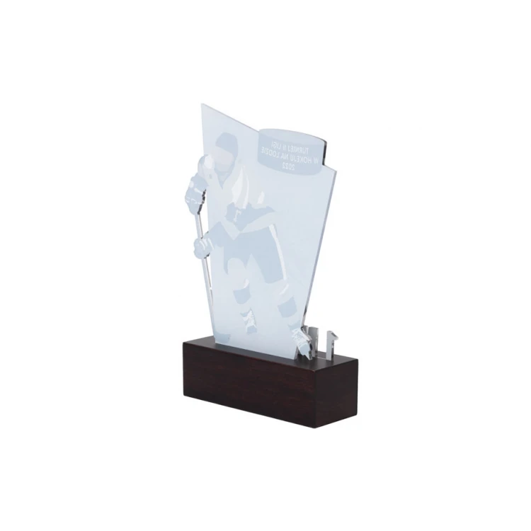Acrylic Trophy on Wooden Pedestal - Hockey - height 21cm - DTA080