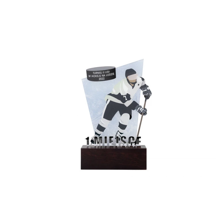Acrylic Trophy on Wooden Pedestal - Hockey - height 21cm - DTA080