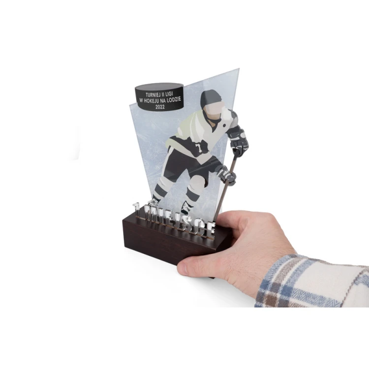 Acrylic Trophy on Wooden Pedestal - Hockey - height 21cm - DTA080