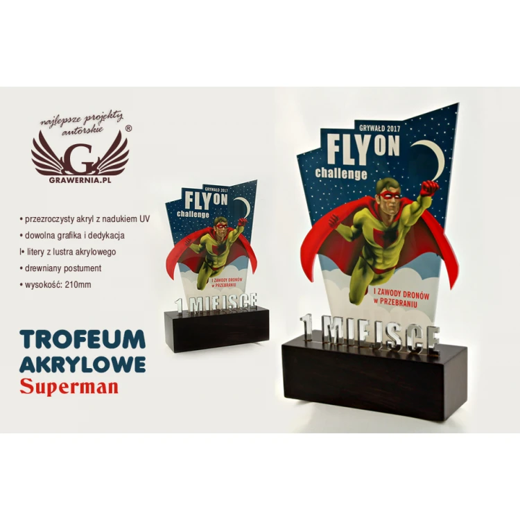 Acrylic Trophy - SUPERMAN - model DTA39 - height 21cm - UV print