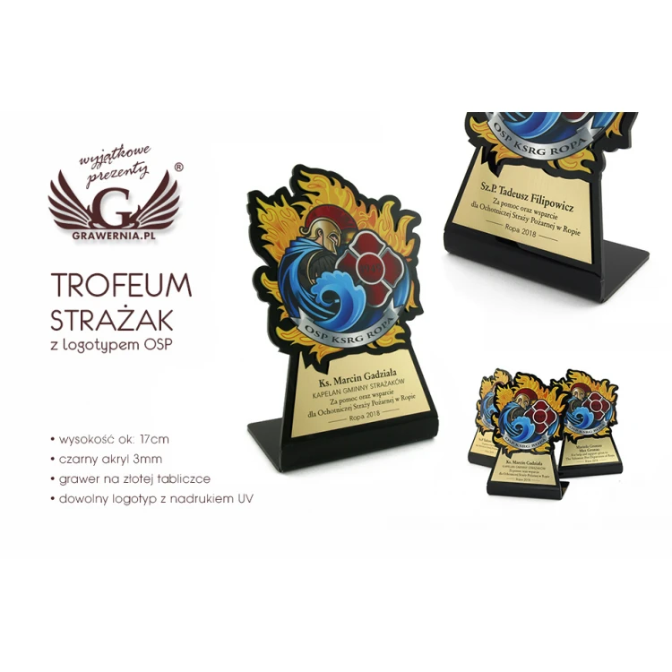 Firefighter Trophy with Volunteer Fire Department Badge - model DTA49 - height 17cm - UV print