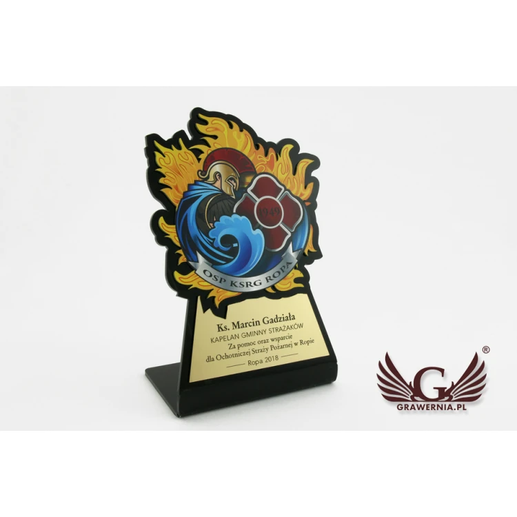 Firefighter Trophy with Volunteer Fire Department Badge - model DTA49 - height 17cm - UV print