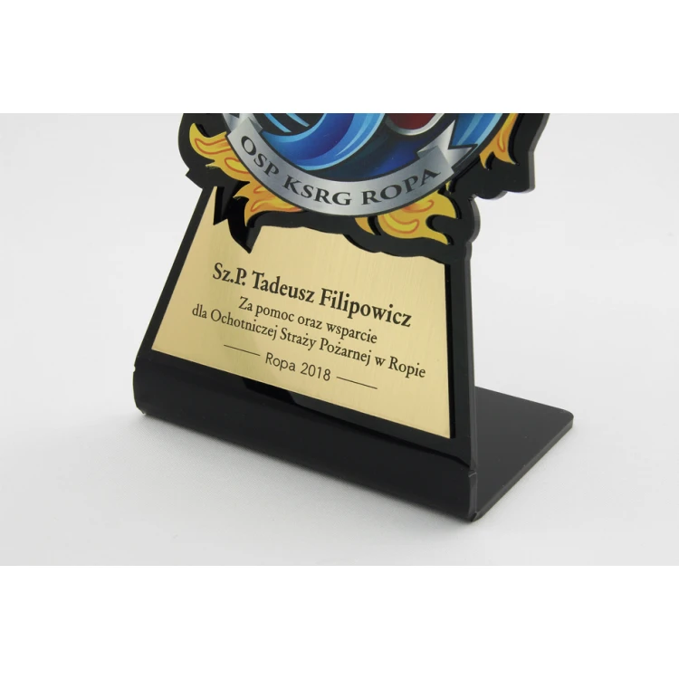 Firefighter Trophy with Volunteer Fire Department Badge - model DTA49 - height 17cm - UV print