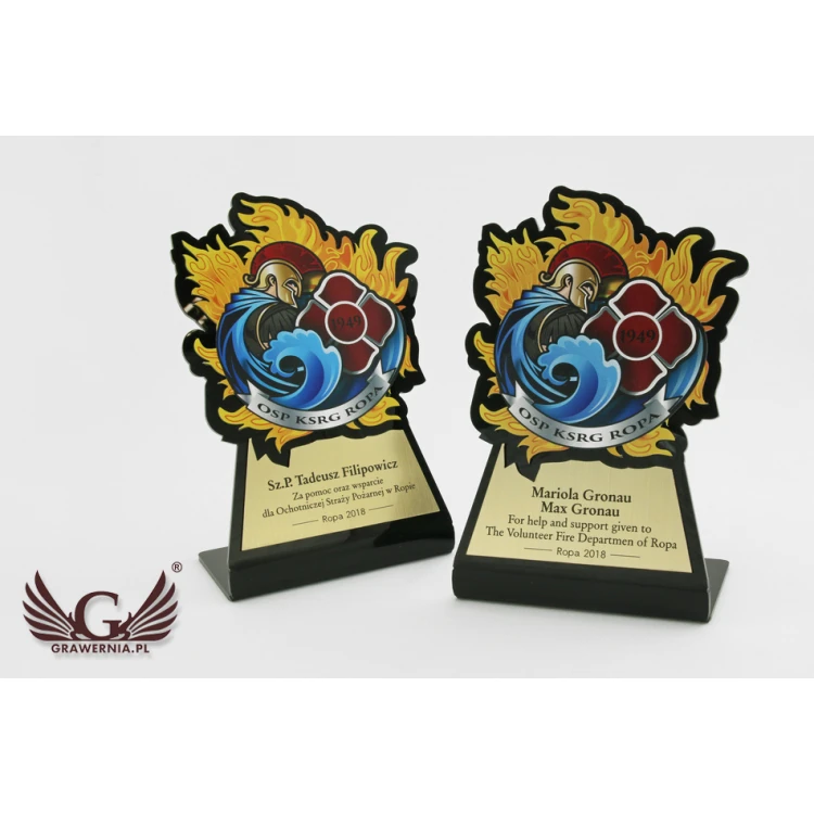 Firefighter Trophy with Volunteer Fire Department Badge - model DTA49 - height 17cm - UV print