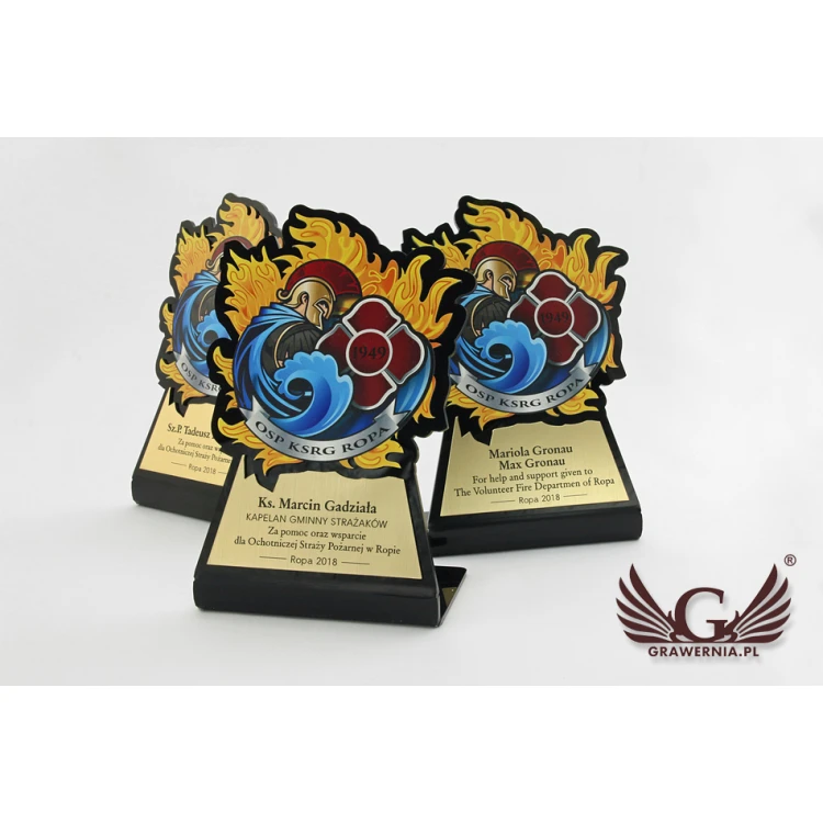Firefighter Trophy with Volunteer Fire Department Badge - model DTA49 - height 17cm - UV print