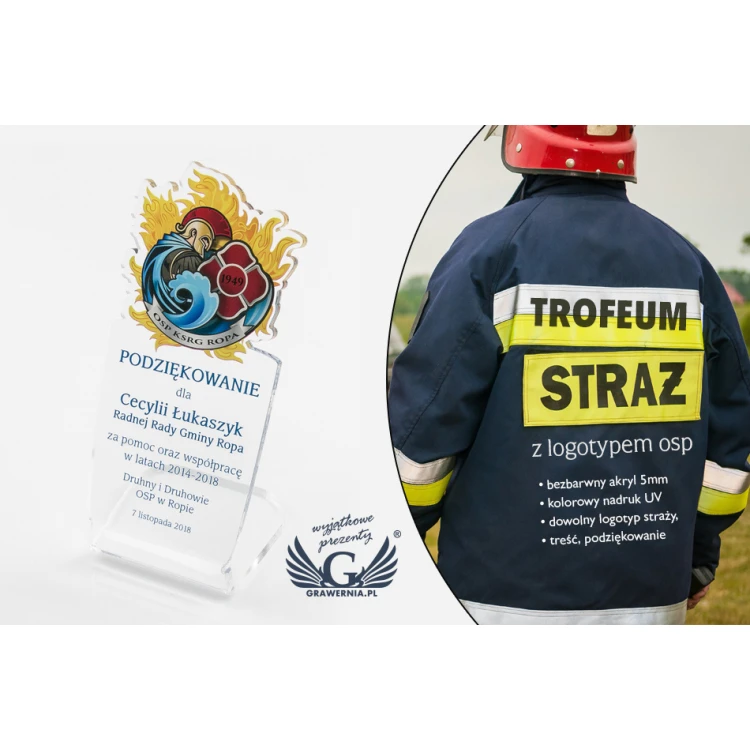 Firefighter Trophy with Volunteer Fire Department Badge - model DTA54 - height 14.5cm - UV print