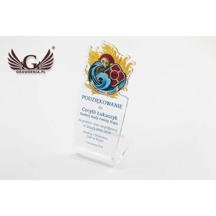Firefighter Trophy with Volunteer Fire Department Badge - model DTA54 - height 14.5cm - UV print
