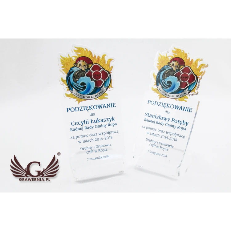 Firefighter Trophy with Volunteer Fire Department Badge - model DTA54 - height 14.5cm - UV print