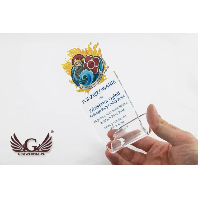 Firefighter Trophy with Volunteer Fire Department Badge - model DTA54 - height 14.5cm - UV print