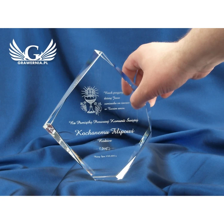 Glass Trophy in Case - DIAMOND - First Holy Communion Souvenir