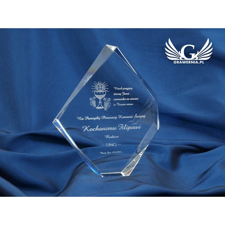 Glass Trophy in Case - DIAMOND - First Holy Communion Souvenir