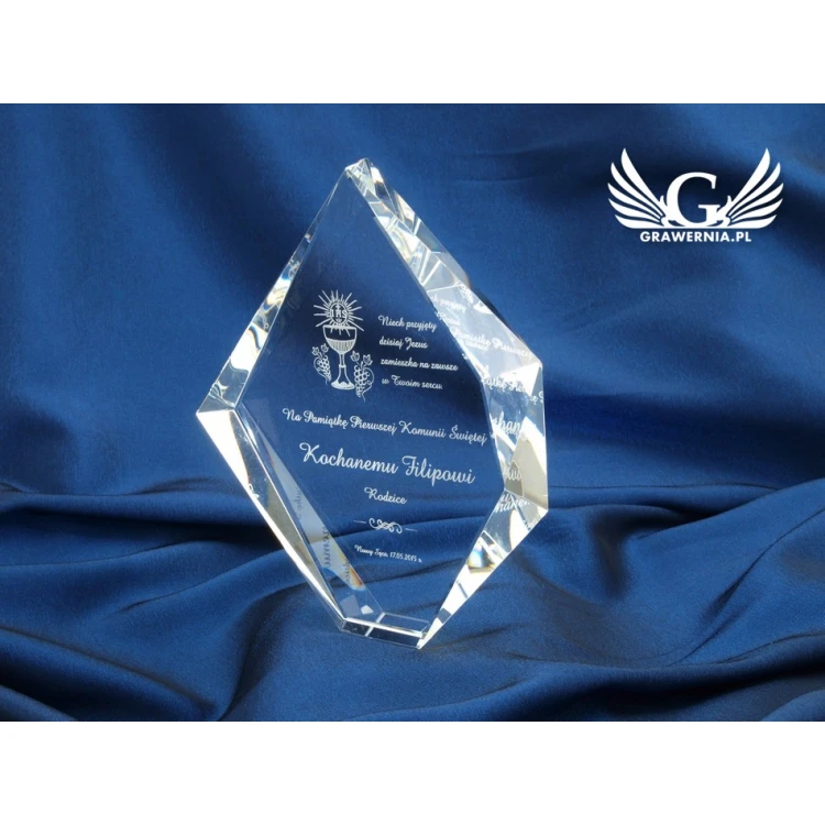 Glass Trophy in Case - DIAMOND - First Holy Communion Souvenir