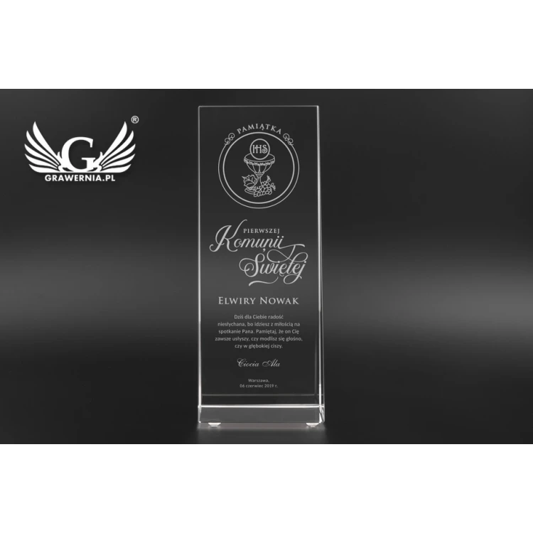 Glass Trophy in PERLA Case - First Holy Communion Souvenir - TSZ056