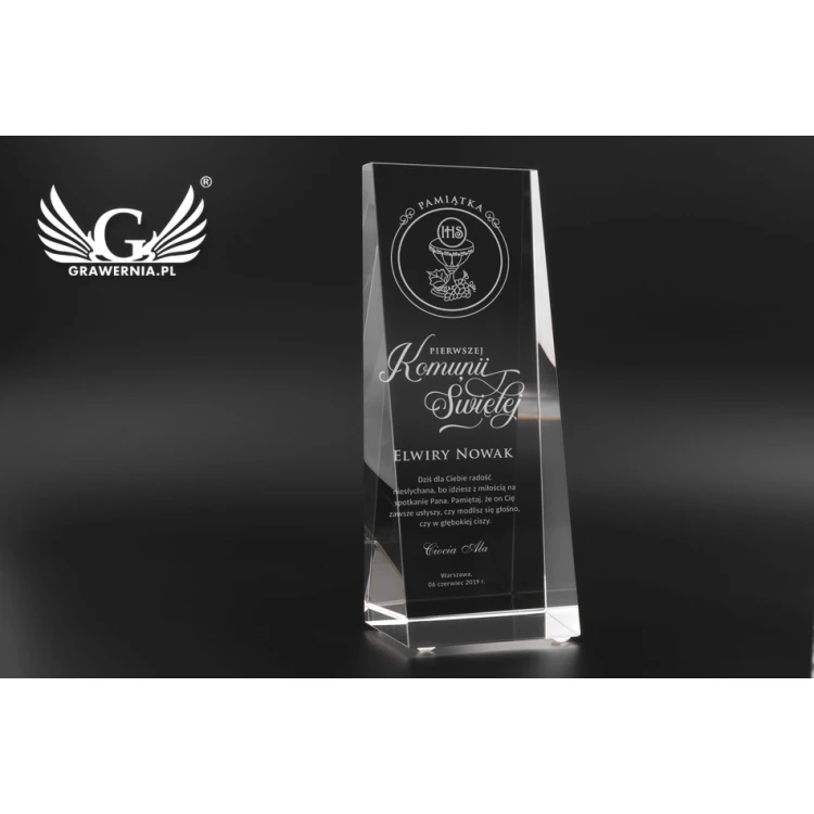 Glass Trophy in PERLA Case - First Holy Communion Souvenir - TSZ056