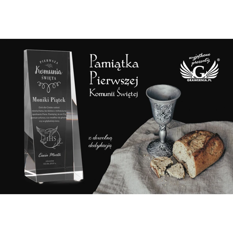 Glass Trophy in PERLA Case - First Holy Communion Souvenir - TSZ057