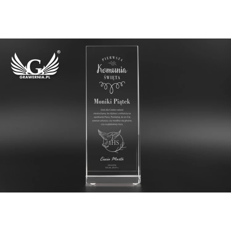 Glass Trophy in PERLA Case - First Holy Communion Souvenir - TSZ057