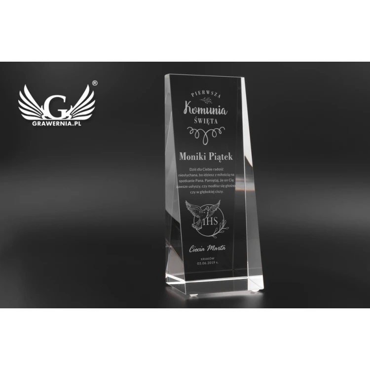 Glass Trophy in PERLA Case - First Holy Communion Souvenir - TSZ057