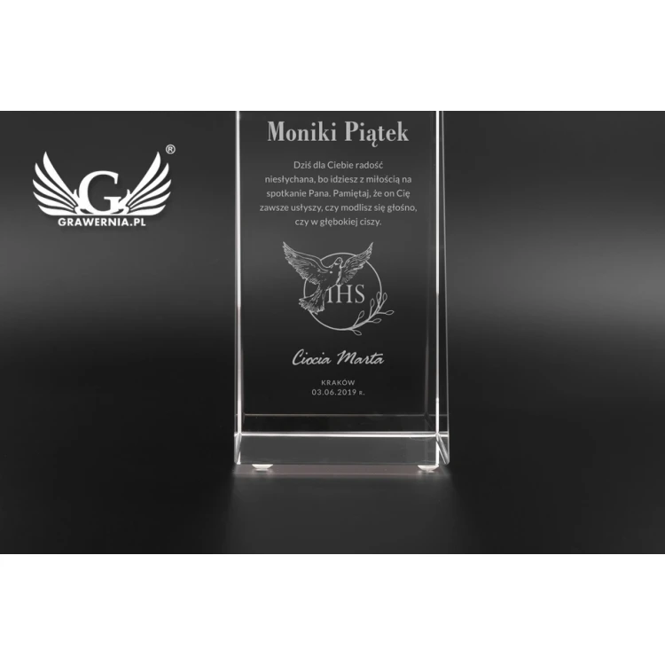 Glass Trophy in PERLA Case - First Holy Communion Souvenir - TSZ057