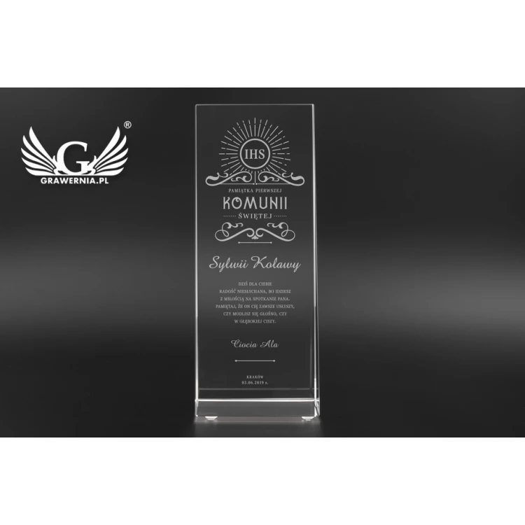 Glass Trophy in PERLA case - First Holy Communion Souvenir - TSZ058