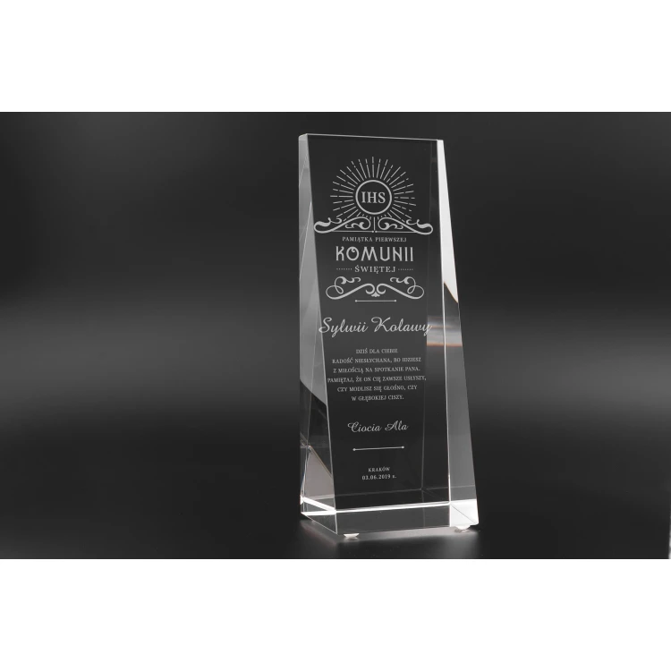 Glass Trophy in PERLA case - First Holy Communion Souvenir - TSZ058