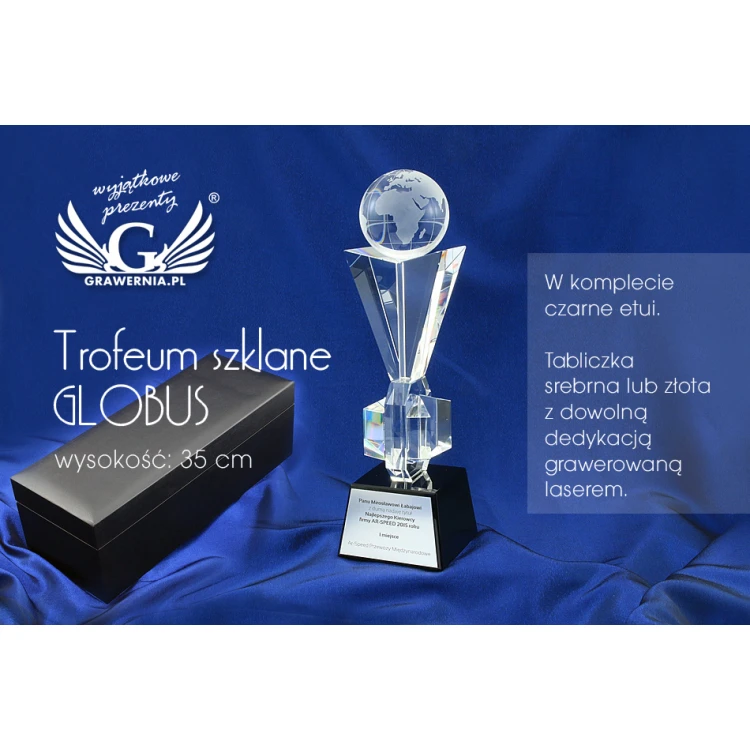 Glass Trophy in Case - GLOBE