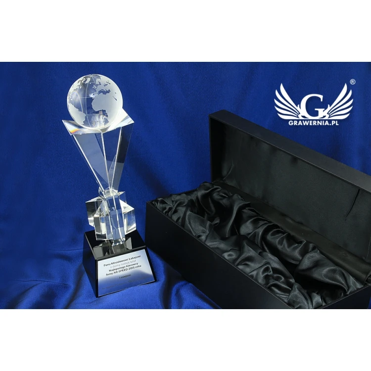 Glass Trophy in Case - GLOBE