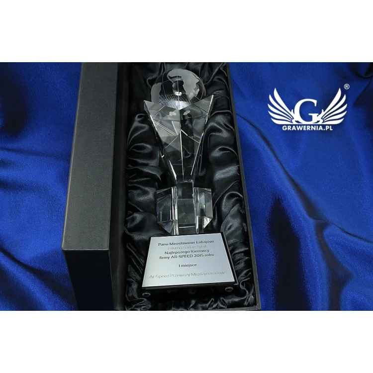 Glass Trophy in Case - GLOBE