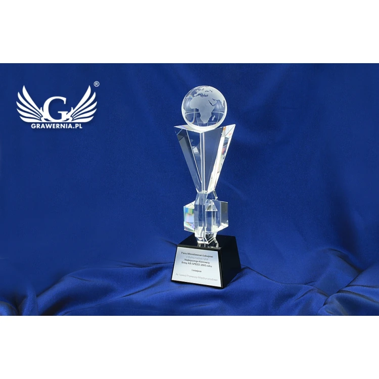 Glass Trophy in Case - GLOBE