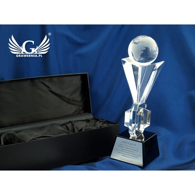 Glass Trophy in Case - GLOBE