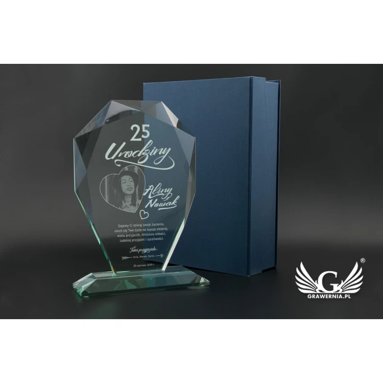 Glass Trophy in Case - MILO with Photo - Birthday Gift - TSZ064